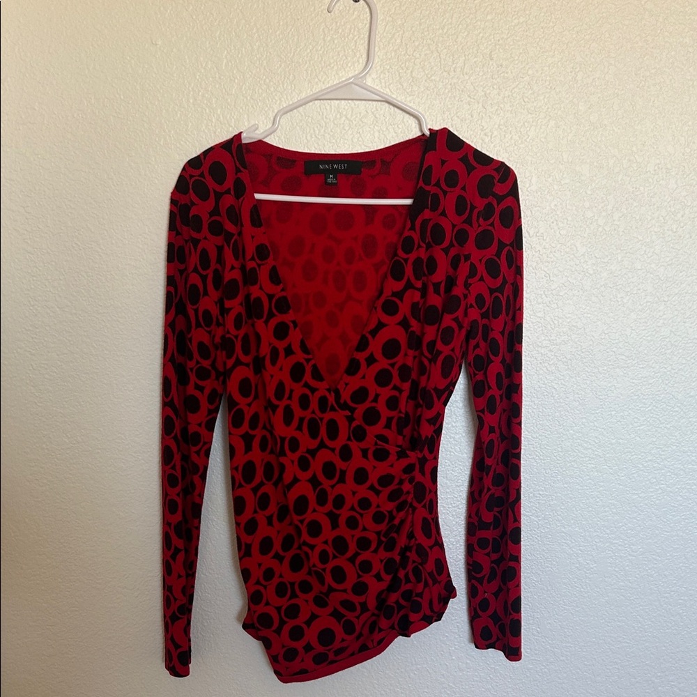 NINE WEST Vintage Solid Dark Red and Black Women's Top